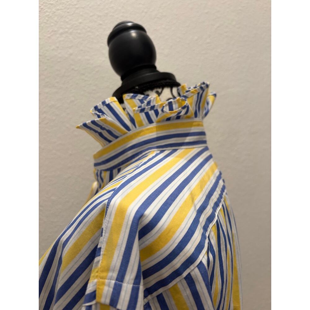 Ralph Lauren Upcycled Ruffle Collar Striped Button Down Shirt 15.5 32/33 - Picture 4 of 9
